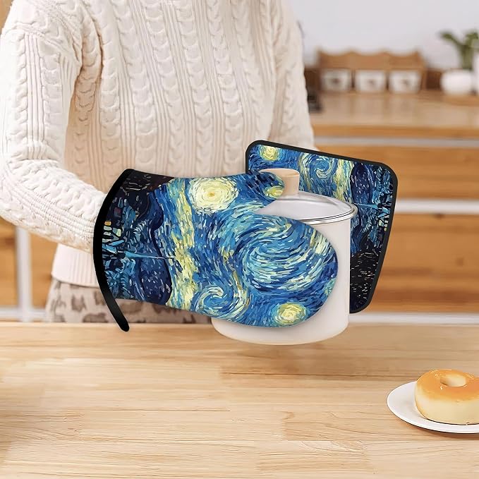 The Starry Night Oven Mitts and Pot Holders Kitchen Cooking Gloves 2 Pcs Set - Image 6