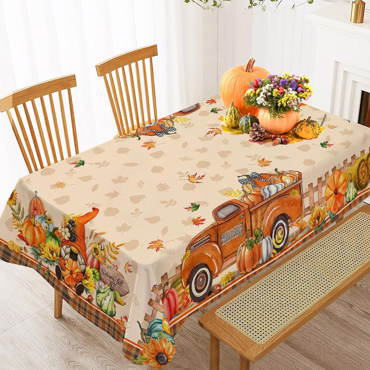 Fall Tablecloth Rectangle 50 x 70 Inches, Thanksgiving Table Cloth