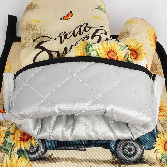 Sunflower Oven Mitts and Pot Holders Sets Vintage Floral Oven Gloves Heat - Image 5