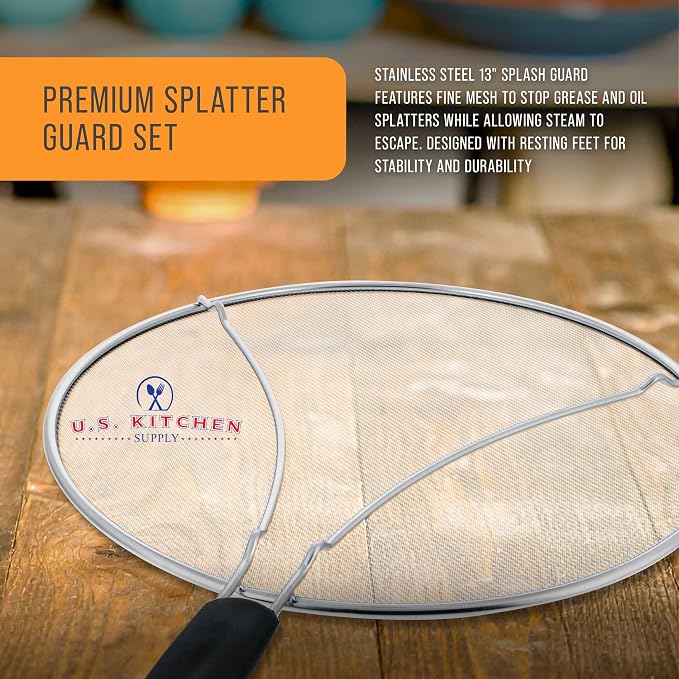 U.S. Kitchen Supply Stainless Steel Splatter Guard 13" Fine Mesh Cover - Image 3