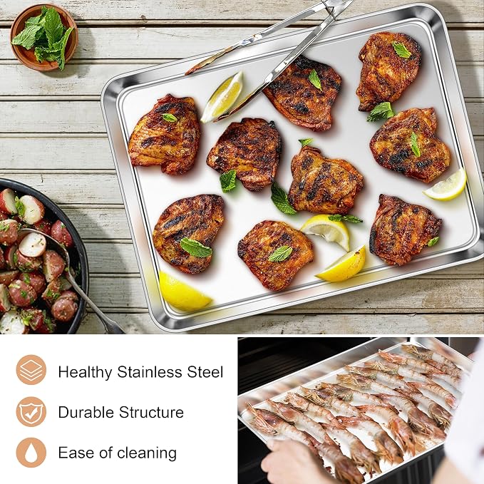 E-far Baking Sheets Set of 2, 16” x12” Stainless Steel Cookie Sheets Pans - Image 4