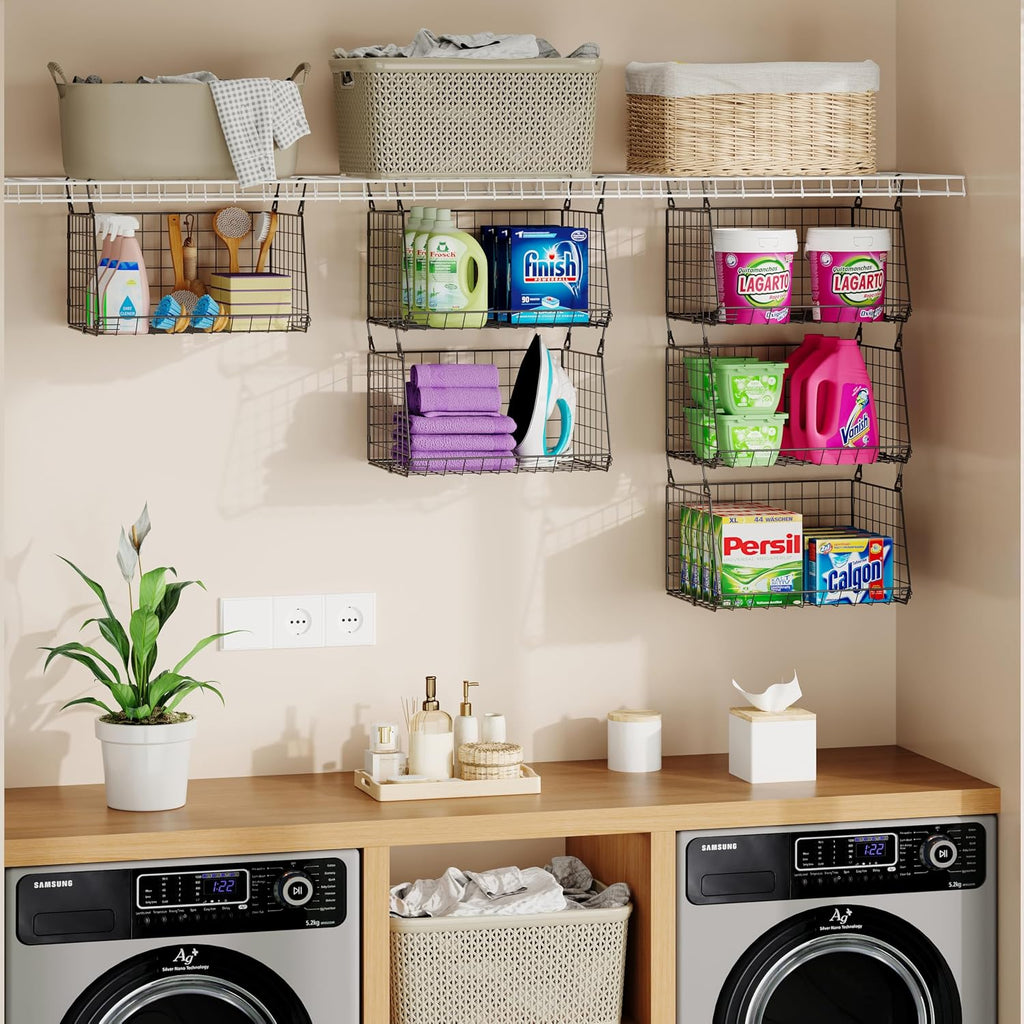 3-Pack Hanging Laundry Room Organizaton:Foldable Laundry Basket Wire