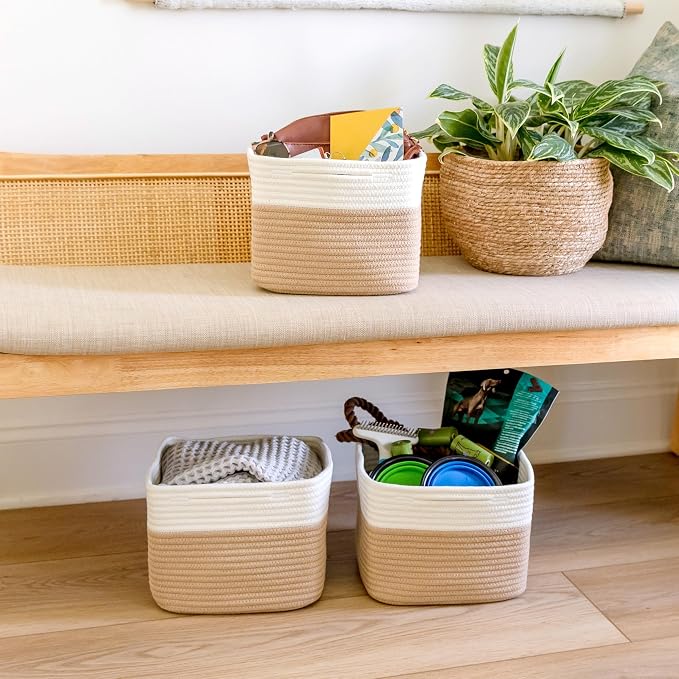 NaturalCozy Storage Cubes 9”x9”x7”Cotton Rope Woven Baskets - Image 9