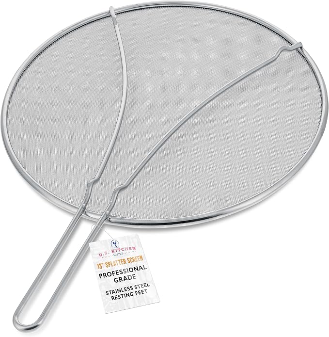 U.S. Kitchen Supply Stainless Steel Splatter Guard 13" Fine Mesh Cover by USKitchenSupply