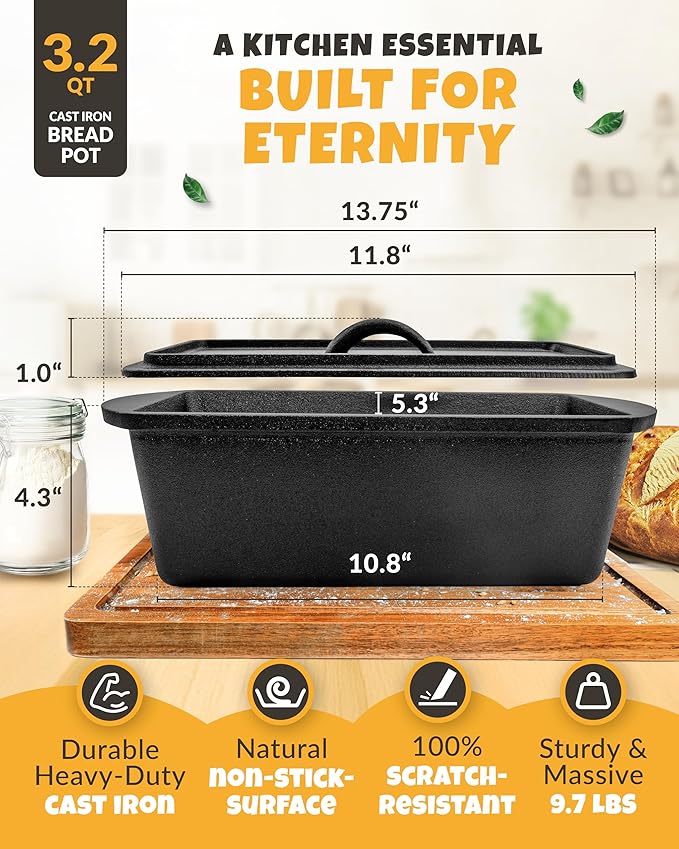 CRUSTLOVE Rectangular Cast Iron Dutch Oven - Image 3