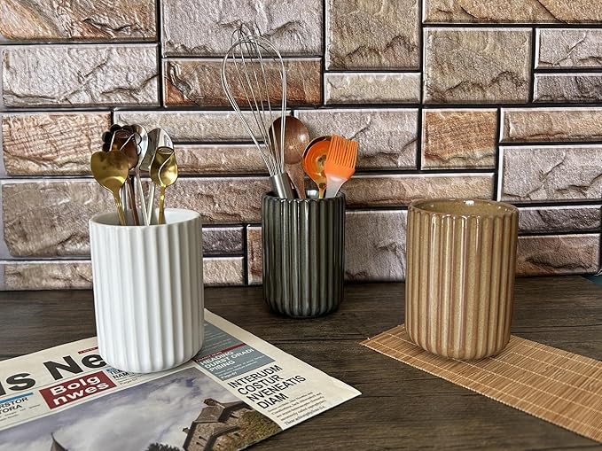 TOPYOKK Stoneware Coffee Bar Utensil Holder Tea & Coffee Spoon & Stirrer Holder - Image 3