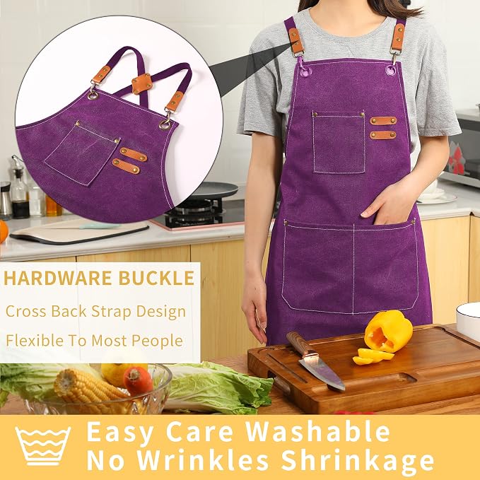 Tosewever Canvas Cross Back Chef Cotton Aprons - Image 2