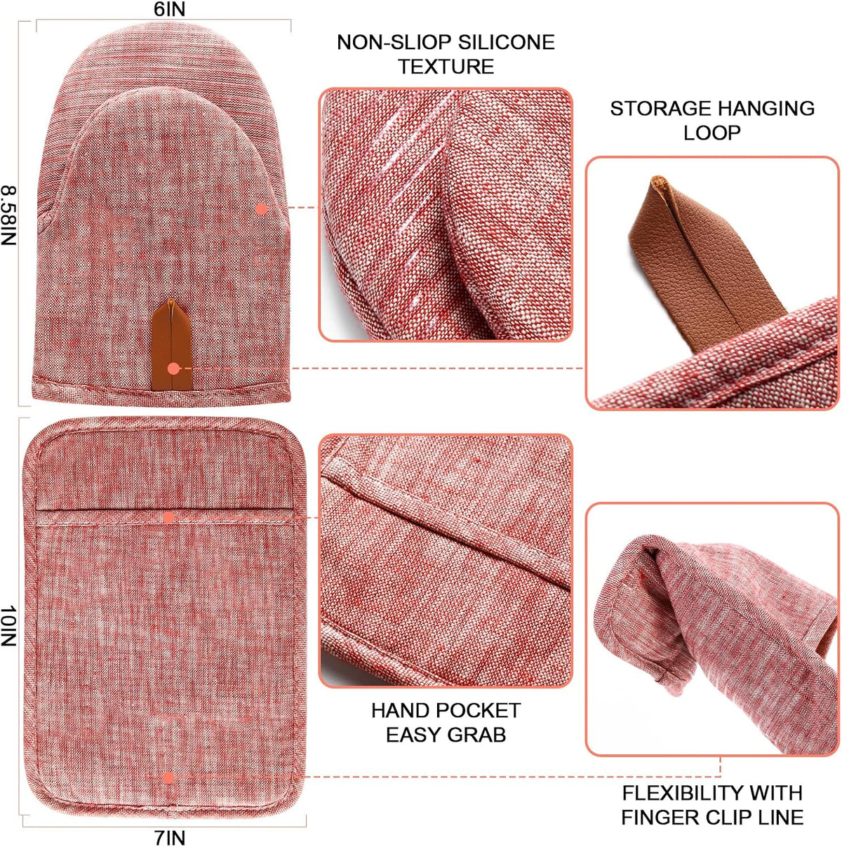 4Pcs Heat Resistant Oven Mitts & Potholders (Up to 500°F), Flexible