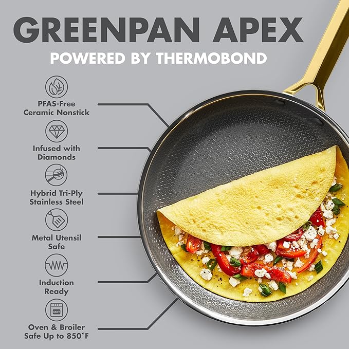GreenPan Hybrid 9.5” & 11” Nonstick Stainless Steel Frying Pan Set, APEX - Image 5