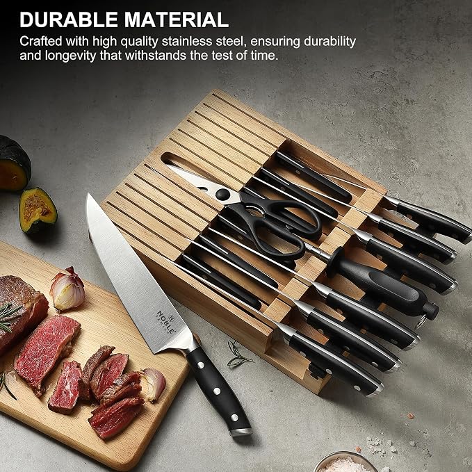 Knife Set with Block, N NOBLE FAMILY 16Pcs Kitchen Knives Drawer Organizer Set - Image 5