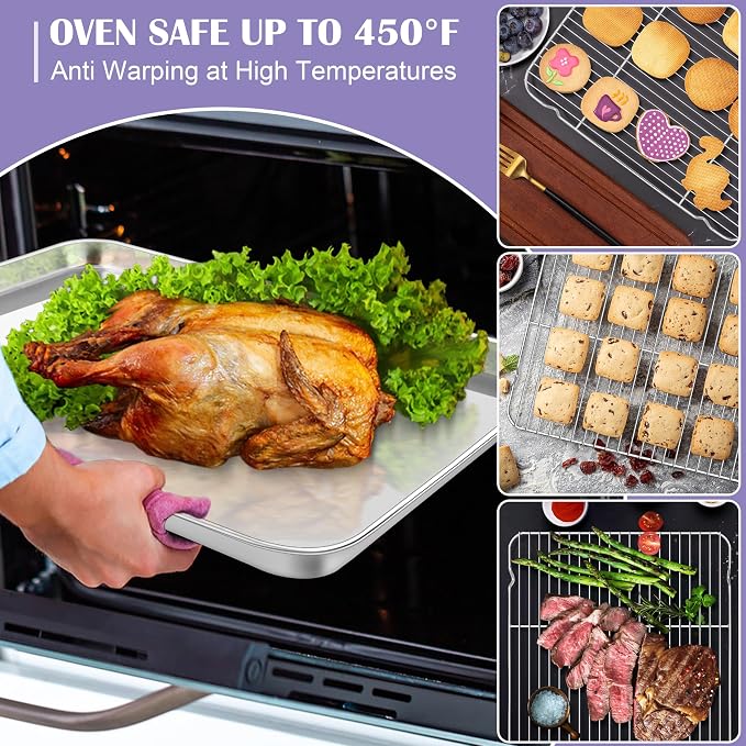 E-far Large Baking Sheet with Wire Rack, 20 x 14 Inch Stainless Steel Cookie - Image 5