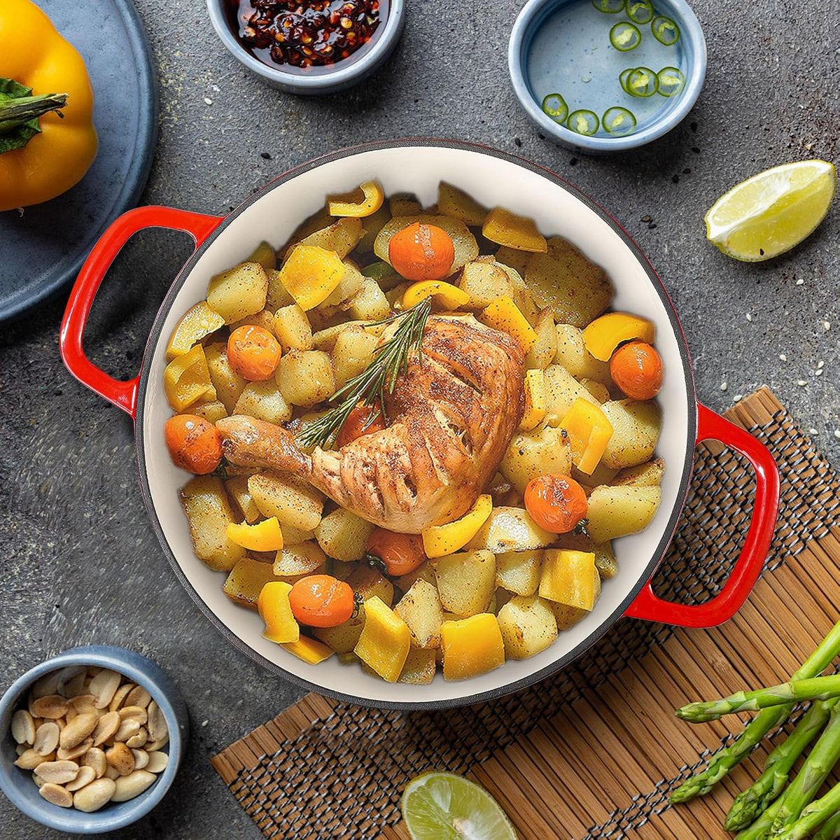Vivicreate 3.5 Quart Enamel Cast Iron Dutch Oven Pot with Lid