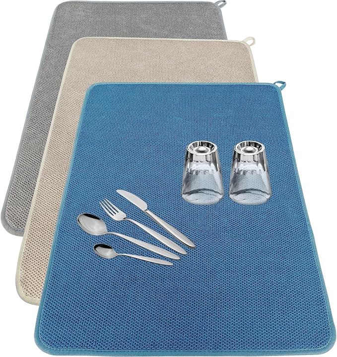 3 Pack Microfiber Dish Drying Mats, Ultra Absorbent Dish Drainer Mats, 20x15" by Bvrbaory