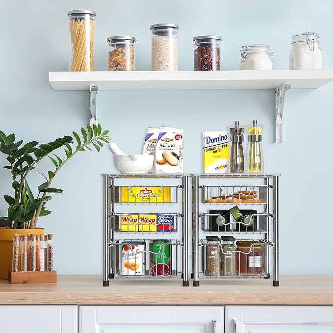 Simple Houseware Stackable 3 Tier Sliding Basket Organizer Drawer - Image 2