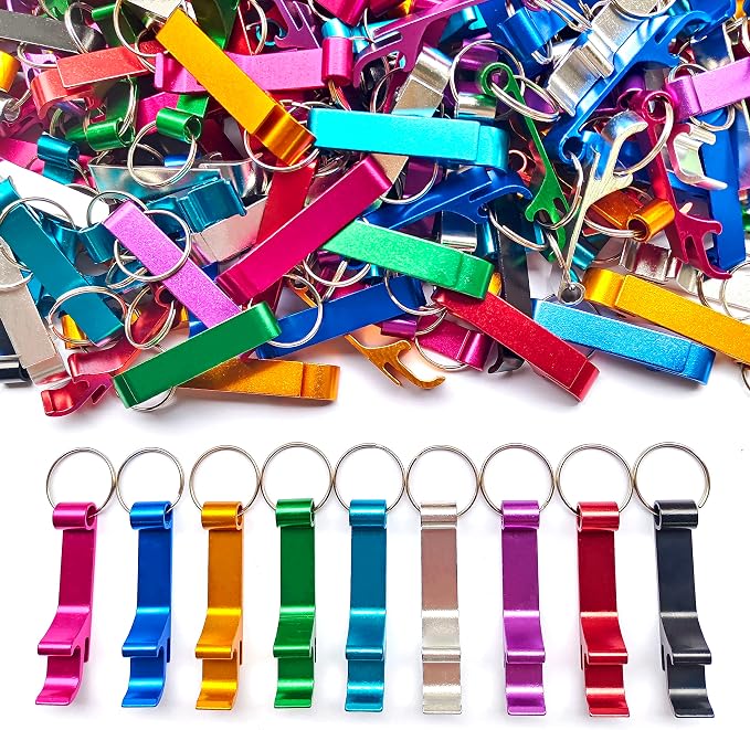 100Pcs Colored Aluminum Bottle Opener Keychain, Soda Beverage Beer Bottle by MTOMDY