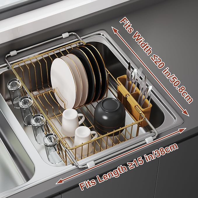 JASIWAY Gold in Sink Dish Drying Rack, Expandable Stainless Steel Small Dish - Image 5