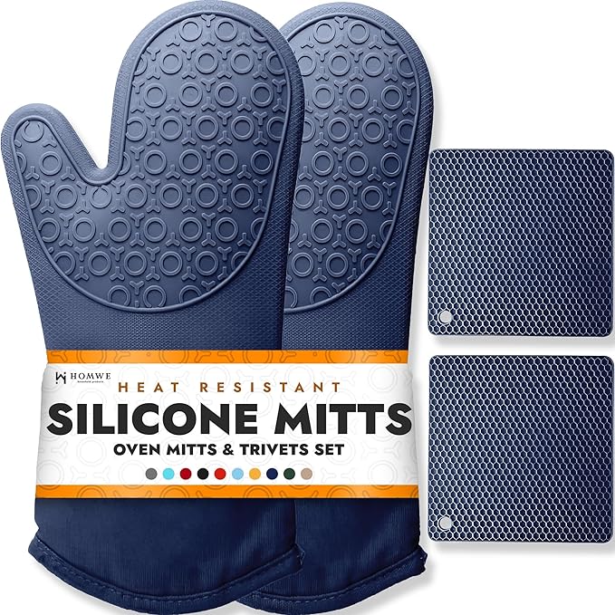 BPA-Free Soft Silicone 4 Piece Oven Mitts & Trivets Set by HOMWE