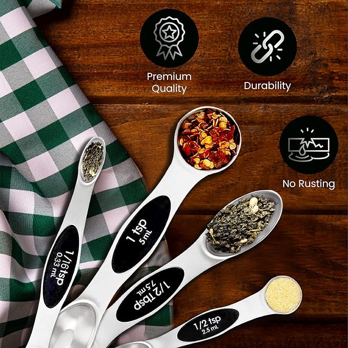 Nextop Stainless Steel Magnetic Measuring Spoons Set – 9 Pieces Dual-Sided - Image 3