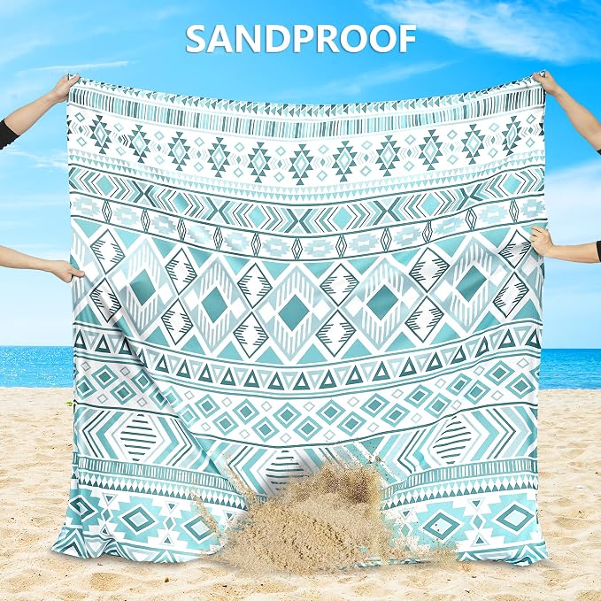 WIWIGO Beach Blanket Waterproof Sandproof Beach Mat 79" X 83"/10'x9'for 2-8 - Image 3