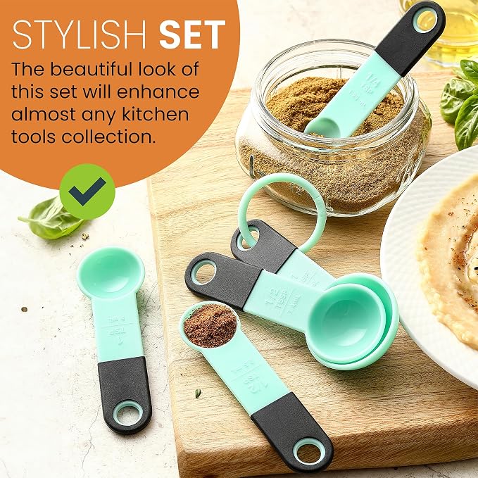 Spring Chef Mint Magnetic Measuring Cups and Spoons Set of 9, Stackable Plastic - Image 6