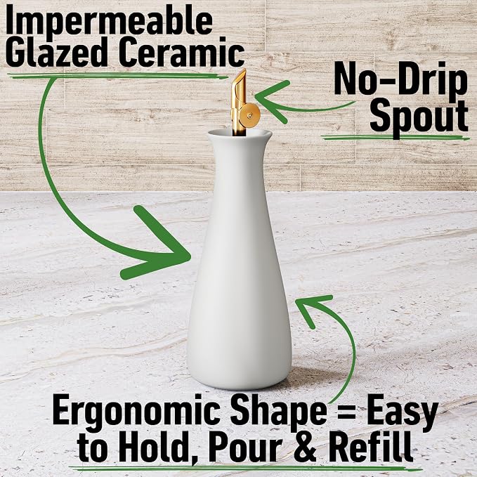Ceramic Olive Oil Dispenser - 530 ML Capacity Matte White Ceramic Oil Dispenser - Image 2