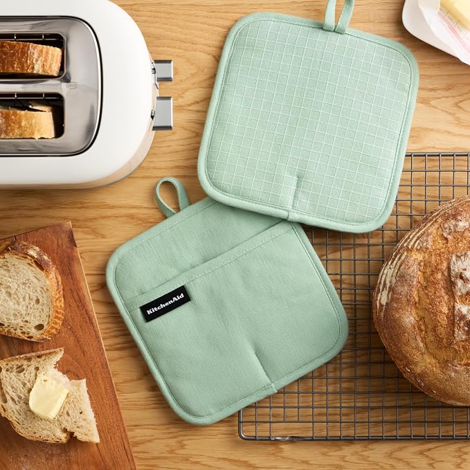 KITCHENAID Gourmet Series Gridlines Pot Holders 2-Pack Set, Heat Resistant up - Image 2