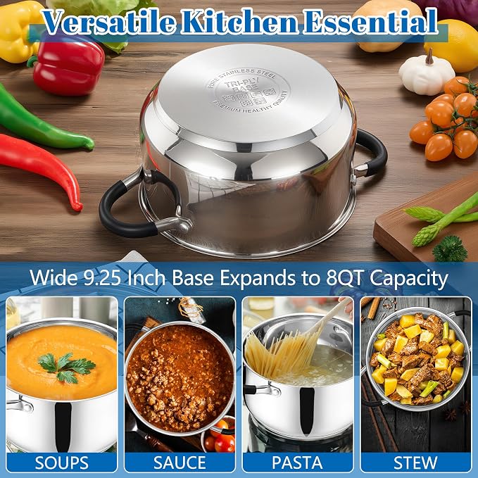 E-far Stainless Steel Stock Pot, 8 Quart Large Cooking Pot - Image 4
