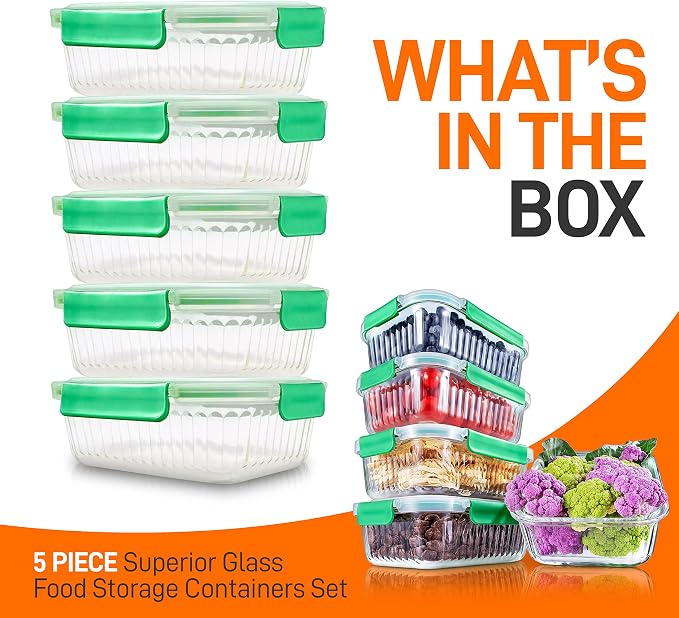 NutriChef 10-Piece Superior Glass Food Storage Containers Set, Stackable - Image 7
