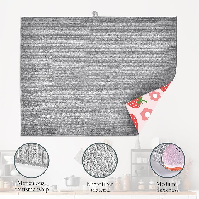 Pink Strawberry Dish Drying Rack Mat - Image 4