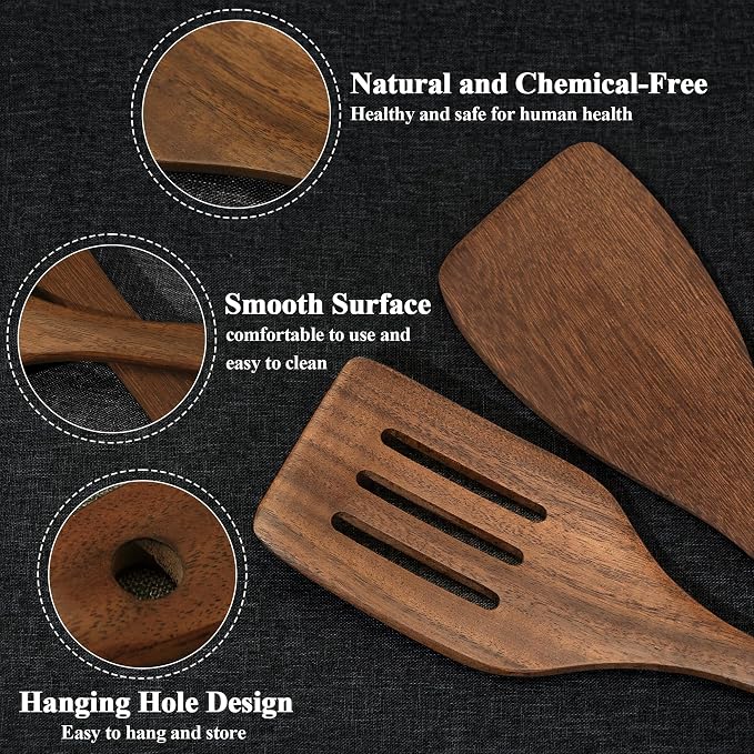 Wooden Spatula Nonstick Turner Acacia Wood, Ideal Cookware Utensils - Image 2