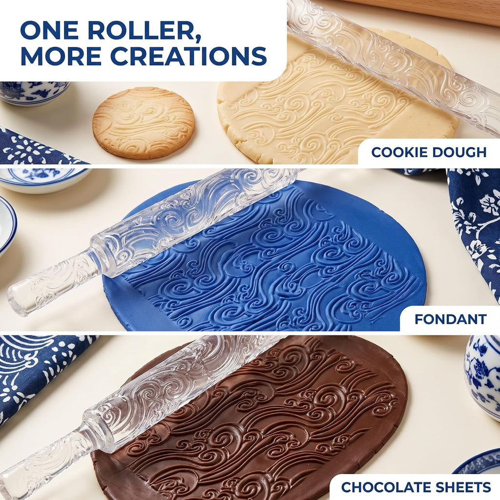 Embossing Acrylic Clear Rolling Pin Sea Wave Effect Texture Cake