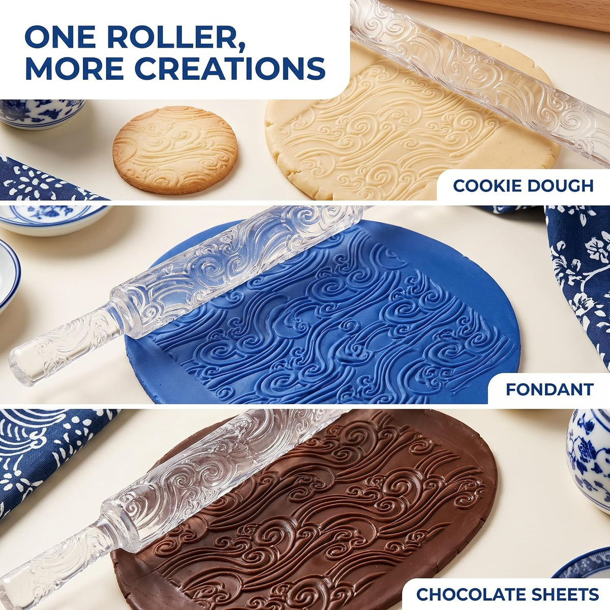 Embossing Acrylic Clear Rolling Pin Sea Wave Effect Texture Cake