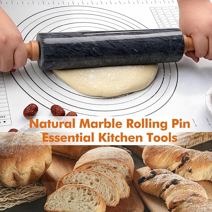 18.5 inches Marble Rolling Pin, Large Non-Stick Dough Roller, - Image 3