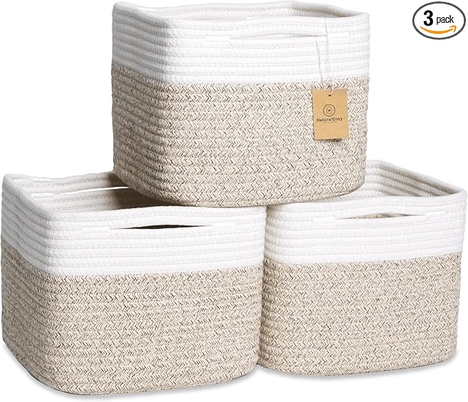 NaturalCozy Storage Cubes 9”x9”x7”Cotton Rope Woven Baskets by NaturalCozy
