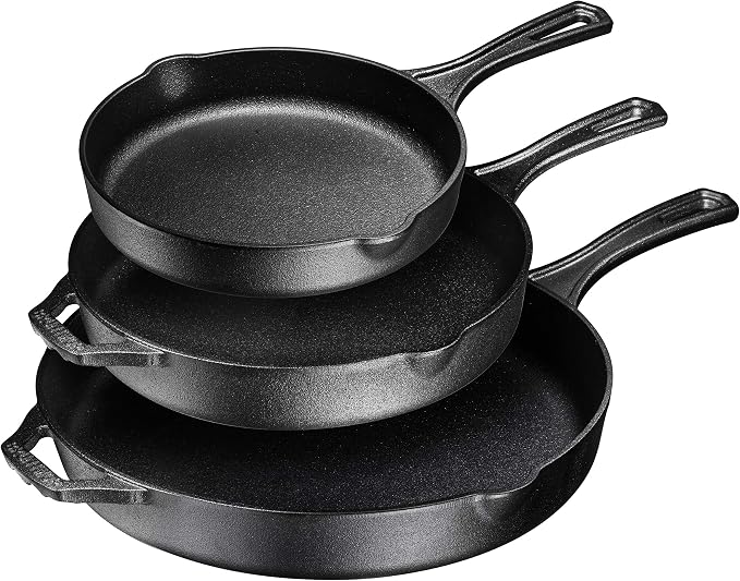 Bruntmor 8, 10 and 12 Inch Pre-Seasoned Frying Pan Set of 3, Oven Safe Skillet by Bruntmor