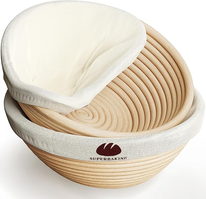 Superbaking 2 pcs Banneton Bread Proofing Basket, Sourdough Starter Kit by Superbaking
