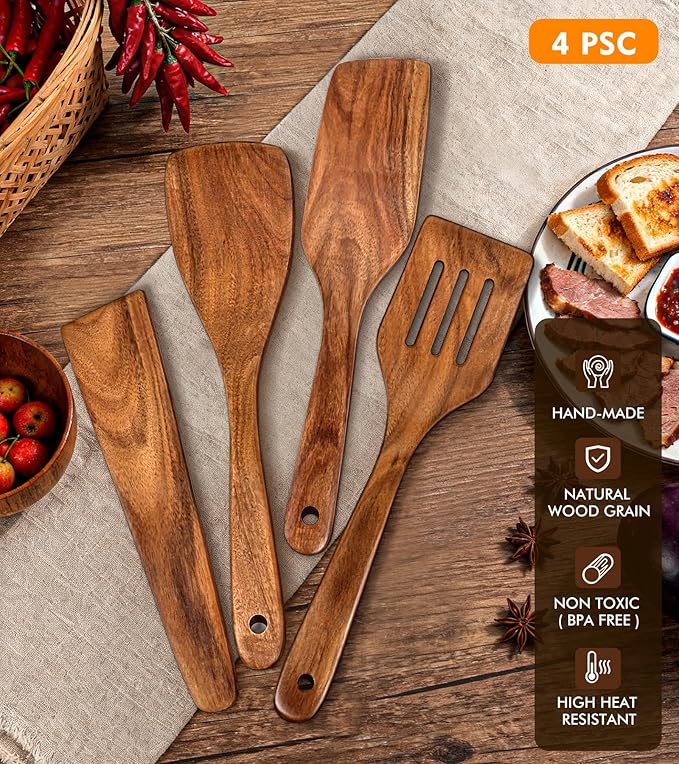 4Pcs Wooden Spatula for Cooking, Acacia Wooden Spatula for Kitchen Use - Image 5