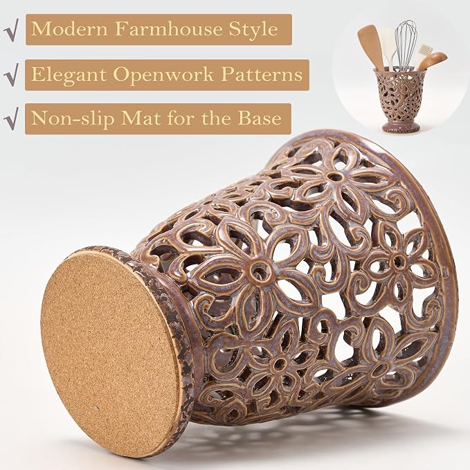 Utensil Holder for Kitchen Counter, Modern Farmhouse Cooking Utensil Holder and - Image 3