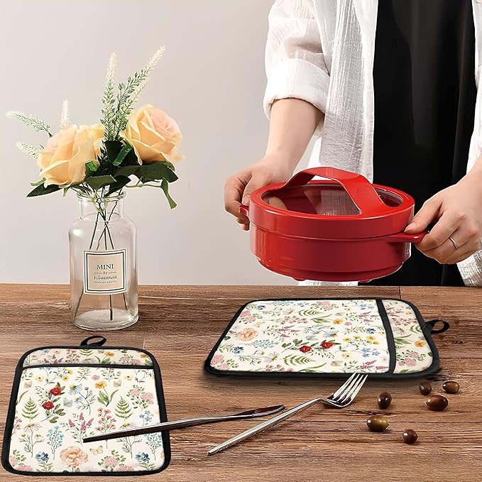 Beige Floral Botanical Pot Holders - Image 5
