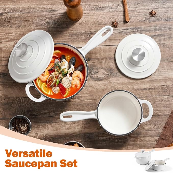 Homikit 1 QT & 2 QT Saucepan Set, Enameled Cast Iron Saucepan - Image 7