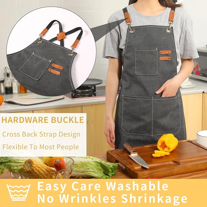 Tosewever Canvas Cross Back Chef Cotton Aprons - Image 2