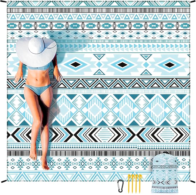 WIWIGO Beach Blanket Waterproof Sandproof Beach Mat 79" X 83"/10'x9'for 2-8 - Image 5