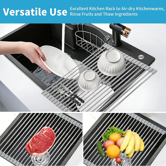 Expandable Roll-UP Dish Drying Rack-Large 304 Stainless Steel Dish Drainer Over - Image 4