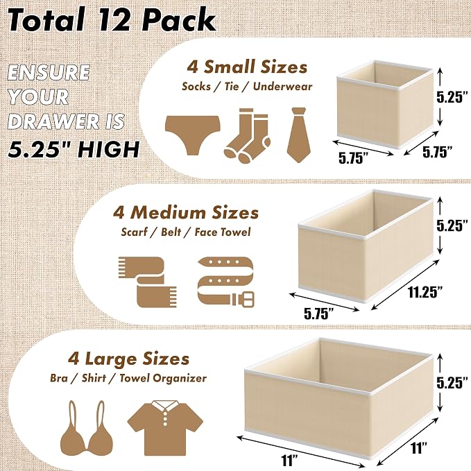 Simple Houseware Foldable Drawer Organizer Set of 12, Onesies – Closet & - Image 2