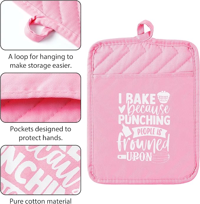GROBRO7 6Pcs Cotton Oven Mitts Pot Holders Funny Women Resistant Hot Pads - Image 4