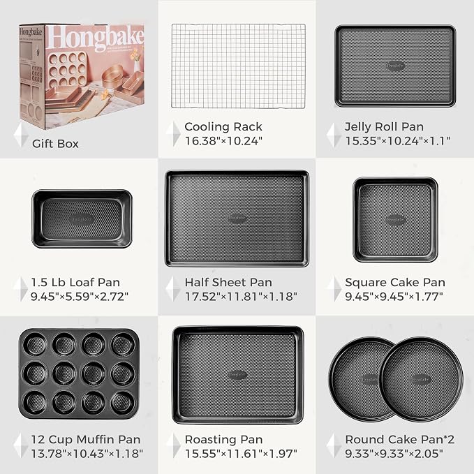 HONGBAKE 9-Piece Baking Pans Set Nonstick, Stackable Non Toxic Bakeware Sets - Image 6