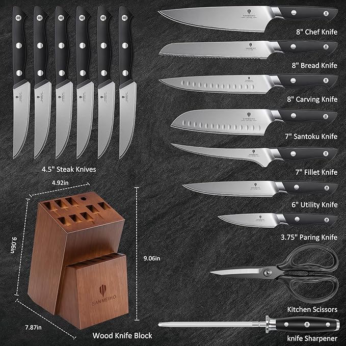 16 PCS Knife Set with Block, Japanese Kitchen Knife Set with 5 Layers High - Image 2