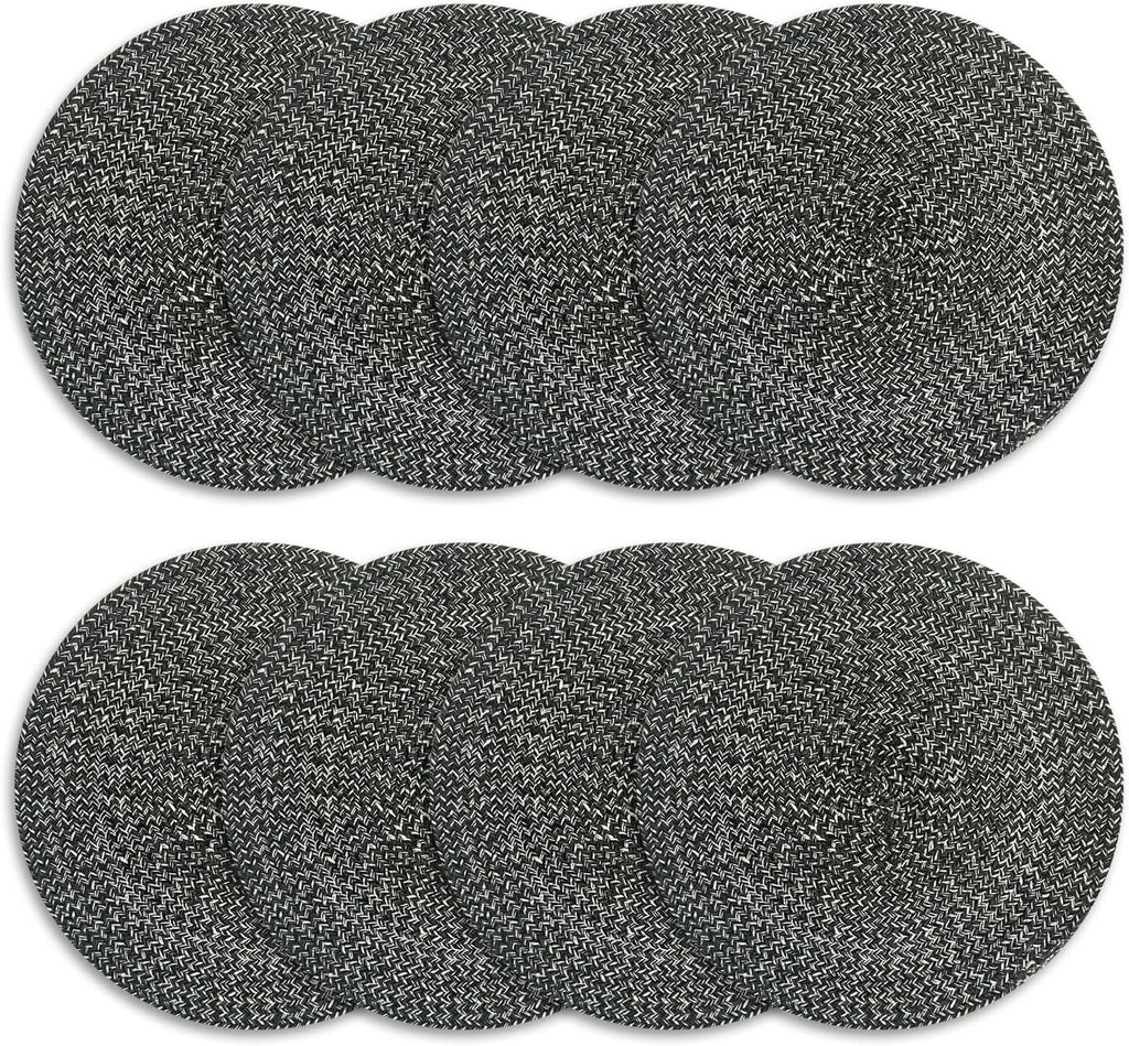 Marled Twist Set of 8 Placemats, 15" Round Cotton, Black, Heat