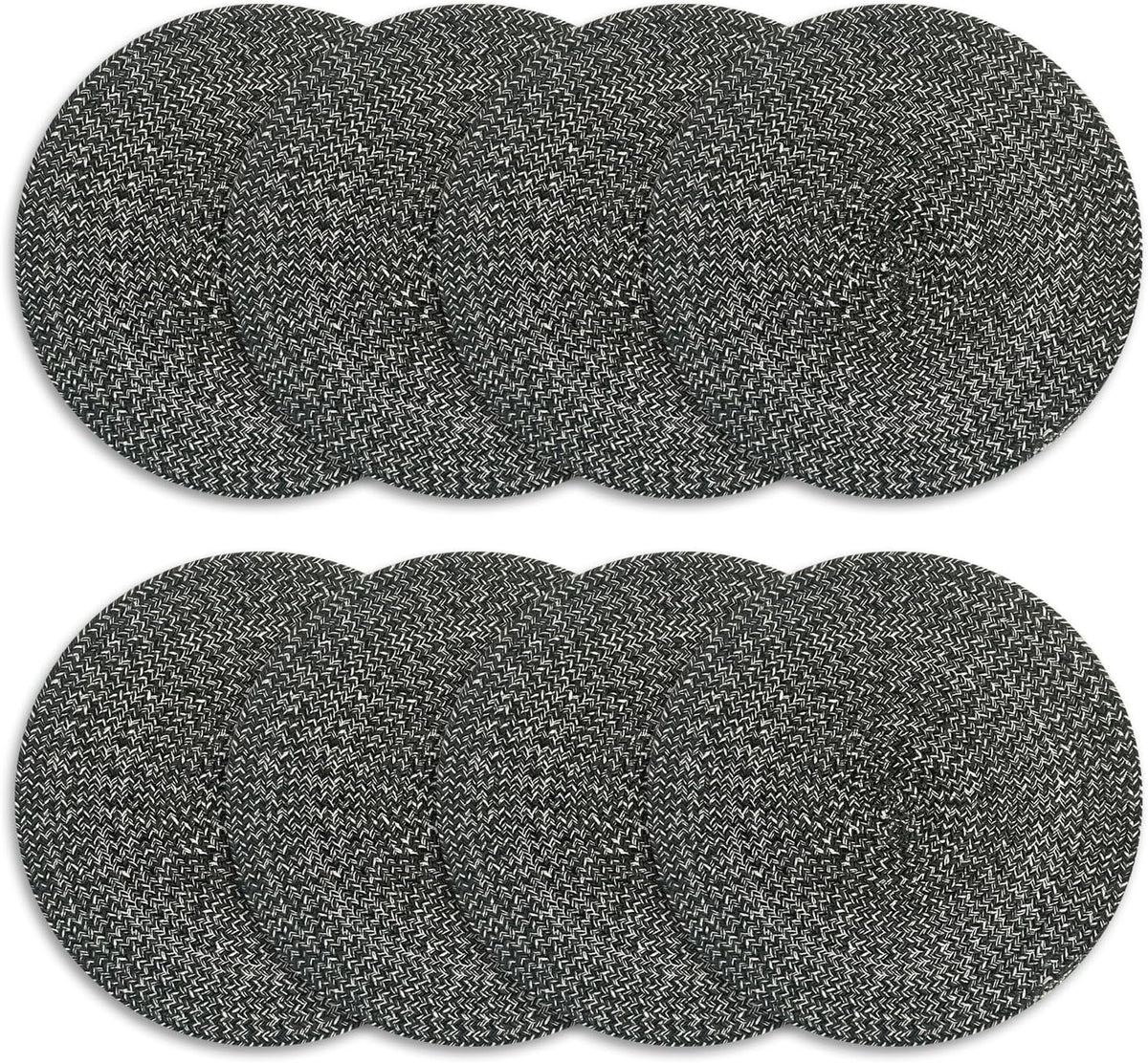 Marled Twist Set of 8 Placemats, 15" Round Cotton, Black, Heat