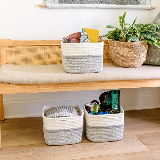 NaturalCozy Storage Cubes 9”x9”x7”Cotton Rope Woven Baskets - Image 9